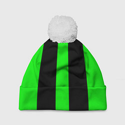 Шапка c помпоном Color green black lines