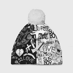 Шапка с помпоном Doom x liil peep pattern black, цвет: 3D-белый