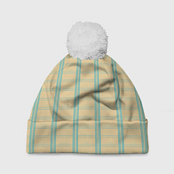 Шапка с помпоном Color beige cage light blue stripes, цвет: 3D-белый