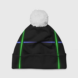 Шапка c помпоном Color black green purple stripes