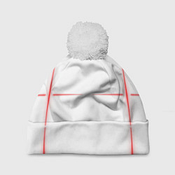 Шапка c помпоном Color white red stripes
