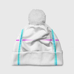 Шапка с помпоном Color white blue pink stripes, цвет: 3D-белый