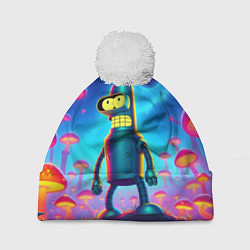 Шапка с помпоном Сынишка Бендера в сказочном лесу светящихся грибов, цвет: 3D-белый