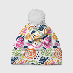 Шапка с помпоном Яркие спирали, цвет: 3D-белый