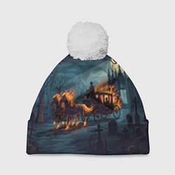 Шапка с помпоном Призраки в горящей конной повозке, цвет: 3D-белый
