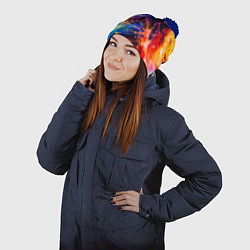 Шапка с помпоном Абстракция взрыв красок тёмно-синий, цвет: 3D-тёмно-синий — фото 2