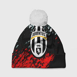 Шапка с помпоном Juventus краски штрихи текстура, цвет: 3D-белый