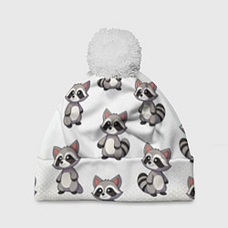 Шапка с помпоном Много енотов, цвет: 3D-белый