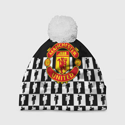 Шапка с помпоном Манчестер Юнайтед люди паттерн, цвет: 3D-белый