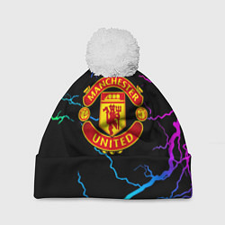 Шапка с помпоном Манчестер Юнайтед неоновые молнии, цвет: 3D-белый