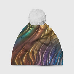 Шапка с помпоном Сморщенные складочки жидкости, цвет: 3D-белый