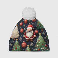 Шапка c помпоном Новый год паттерн Дед мороз