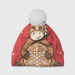 Шапка с помпоном Новогодняя лошадка с печенькой, цвет: 3D-белый