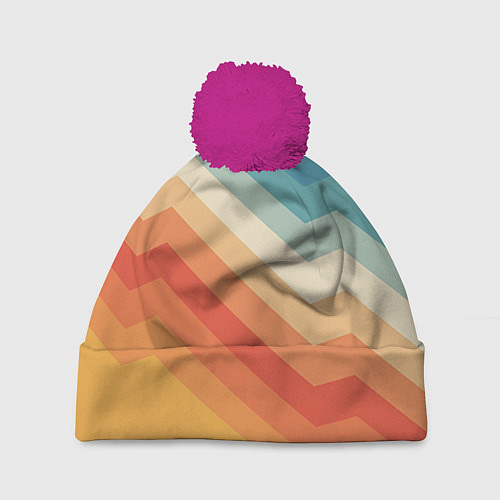 Шапка c помпоном Полосы / 3D-Малиновый – фото 1