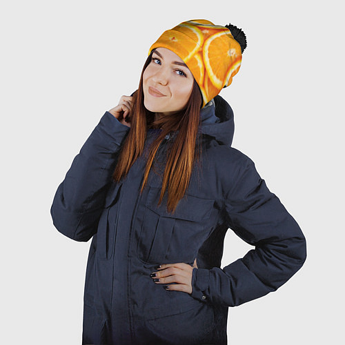 Шапка c помпоном Апельсин / 3D-Черный – фото 2