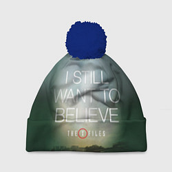 Шапка с помпоном I still want to believe, цвет: 3D-тёмно-синий