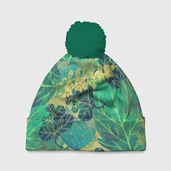 Шапка с помпоном Узор из листьев, цвет: 3D-зеленый