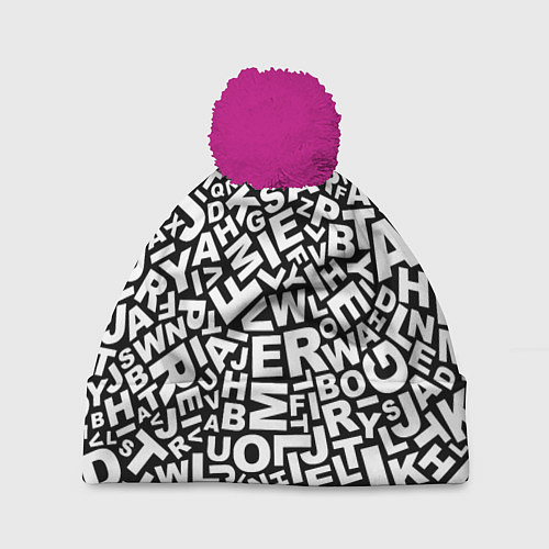 Шапка c помпоном Английский алфавит / 3D-Малиновый – фото 1