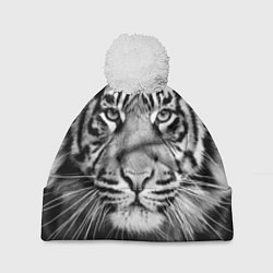 Шапка с помпоном Красавец тигр, цвет: 3D-белый