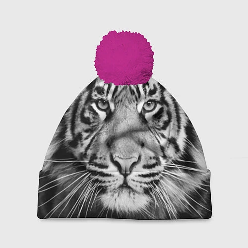 Шапка c помпоном Красавец тигр / 3D-Малиновый – фото 1