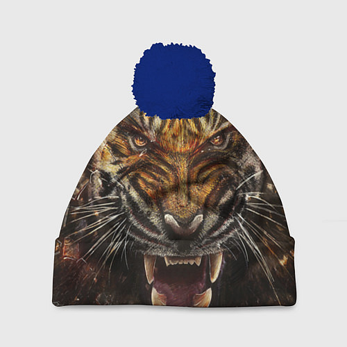 Шапка c помпоном Злобный тигр / 3D-Тёмно-синий – фото 1