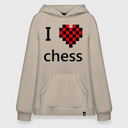 Толстовка-худи оверсайз I love chess, цвет: миндальный