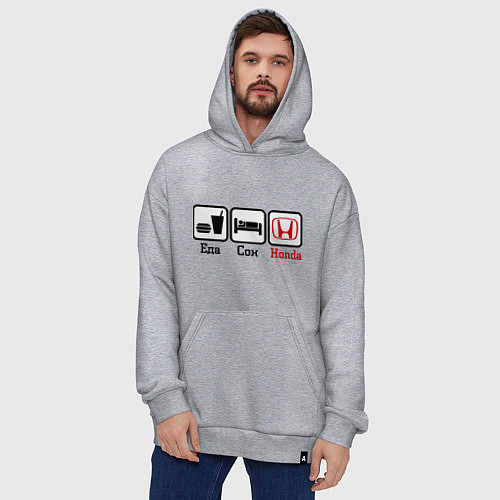 Худи оверсайз Главное в жизни - еда, сон, honda / Меланж – фото 4