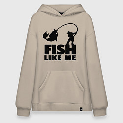 Толстовка-худи оверсайз Fish like me, цвет: миндальный