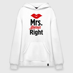 Толстовка-худи оверсайз Mrs. always right, цвет: белый