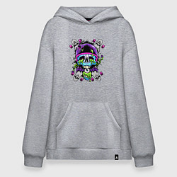 Толстовка-худи оверсайз Crazy skull - skateboard, цвет: меланж