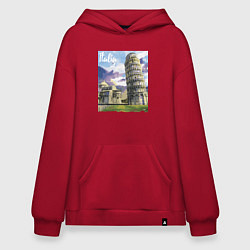 Толстовка-худи оверсайз Италия Пизанская башня, цвет: красный