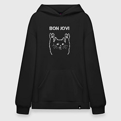 Толстовка-худи оверсайз Bon Jovi Рок кот, цвет: черный