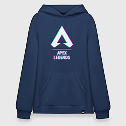 Толстовка-худи оверсайз Apex Legends в стиле glitch и баги графики, цвет: тёмно-синий