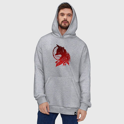 Худи оверсайз Ловец снов и лис с перьями / Меланж – фото 4