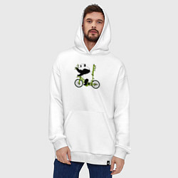 Толстовка-худи оверсайз Панда на велосипеде с бамбуком, цвет: белый — фото 2