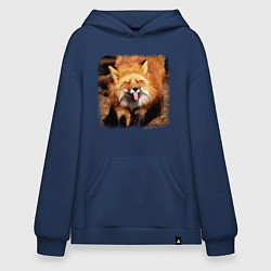 Толстовка-худи оверсайз Лиса показывает язык, цвет: тёмно-синий