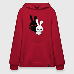 Толстовка-худи оверсайз Милый кролик - ангелочек или дьяволёнок?, цвет: красный