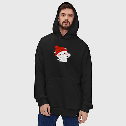 Худи оверсайз Игра в снежки - белый котик / Черный – фото 4