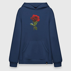 Толстовка-худи оверсайз Красивая красная роза, цвет: тёмно-синий