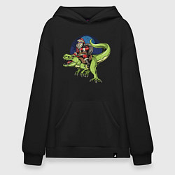 Толстовка-худи оверсайз Санта и динозавр, цвет: черный