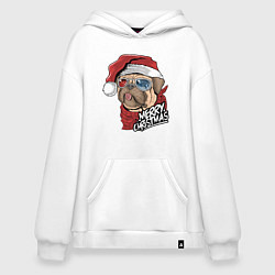 Толстовка-худи оверсайз Pug merry christmas, цвет: белый