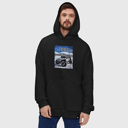 Худи оверсайз Chrysler Jeep Wrangler в зимних горах / Черный – фото 4