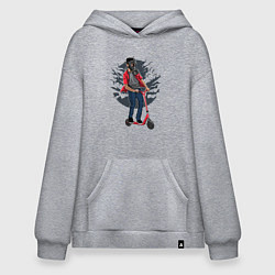 Толстовка-худи оверсайз Мальчик на самокате в противогазе, цвет: меланж