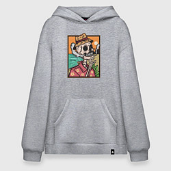 Худи оверсайз Скелет в гавайской рубашке курит сигарету