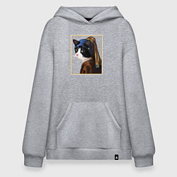 Толстовка-худи оверсайз Кошечка с жемчужной сережкой Ян Вермеер, цвет: меланж