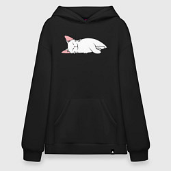 Толстовка-худи оверсайз Lazy white cat, цвет: черный