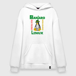Толстовка-худи оверсайз Линукс пингвин в шляпе, цвет: белый