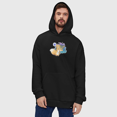 Худи оверсайз Милая лисичка устала / Черный – фото 4