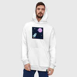 Толстовка-худи оверсайз Космос, ракета летит к планете, цвет: белый — фото 2