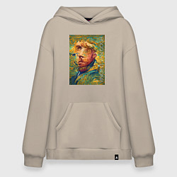 Толстовка-худи оверсайз Abstract Vincent van Gogh - surrealism self-portra, цвет: миндальный